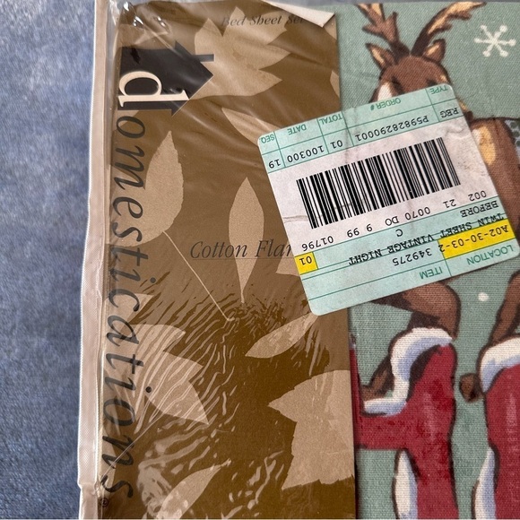 NWT Vintage domestications 100% COTTON FLANNEL Christmas Deer Brown TWIN SET - Picture 3 of 9